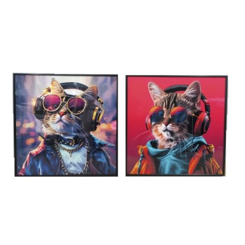 Kép keretes, macska 50x3,5x50 cm 2féle