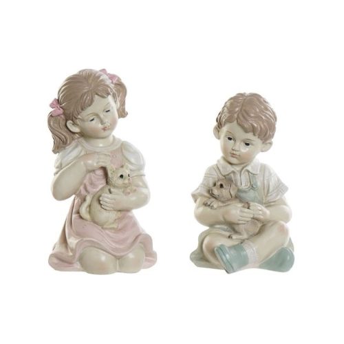 Figura kisfiú, kislány kisállattal 14,5x16x26 cm 2 féle
